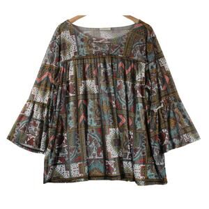 Bobbie Brooks Boho Peasant Blouse Women Plus 2X Floral Paisley Hippie Whimsigoth